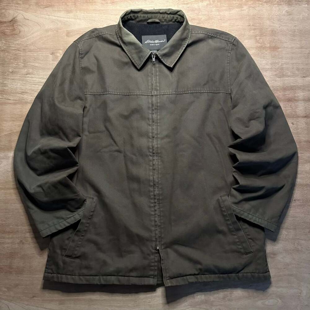 Eddie Bauer Men’s XL Tall Olive Heritage Fleece Lined Canvas Work Jacket